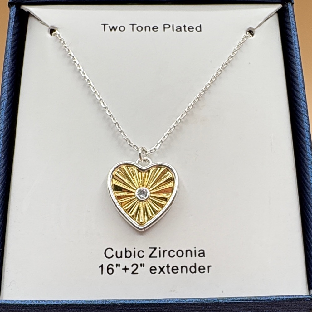 City by City Two Tone Heart Pendant Necklace NWT